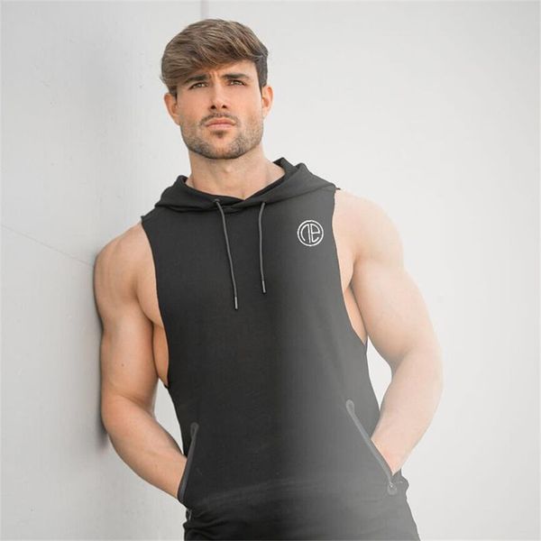 

running vest sport cotton hoodie sweatshirts fitness clothes bodybuilding tank men sleeveless sports shirt waistcoat, Black;blue