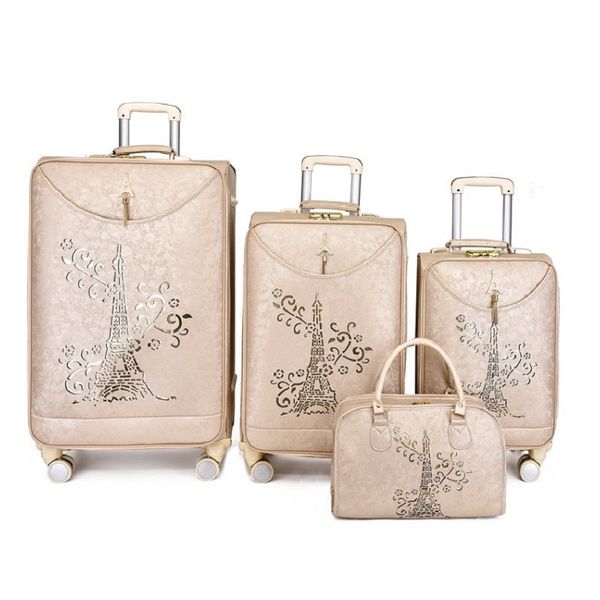 

export pu travel luggage set trolley travel suitcase box set on wheels with cosmetic bag