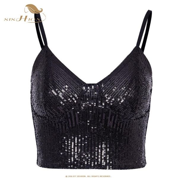

sishion 2020 summer sexy crop top vd1371 майка с блестками черные женщины на молнии, White