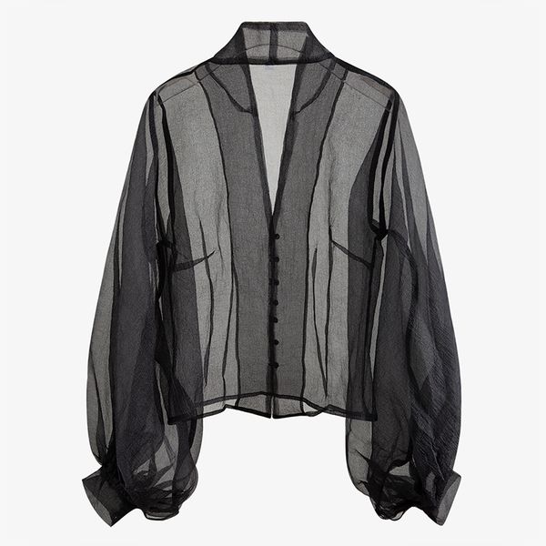 

women black mesh split blouse new v-collar long lantern sleeve loose fit shirt fashion tide spring autumn 2020 1n066, White