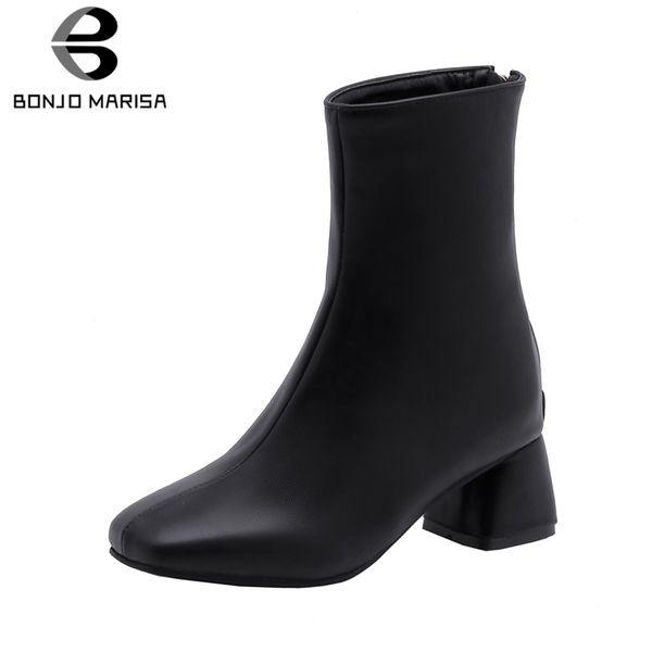 

bonjomarisa new elegant square toe booties ladies plus size 28-52 winter fur ankle boots women 2019 high heels shoes woman, Black