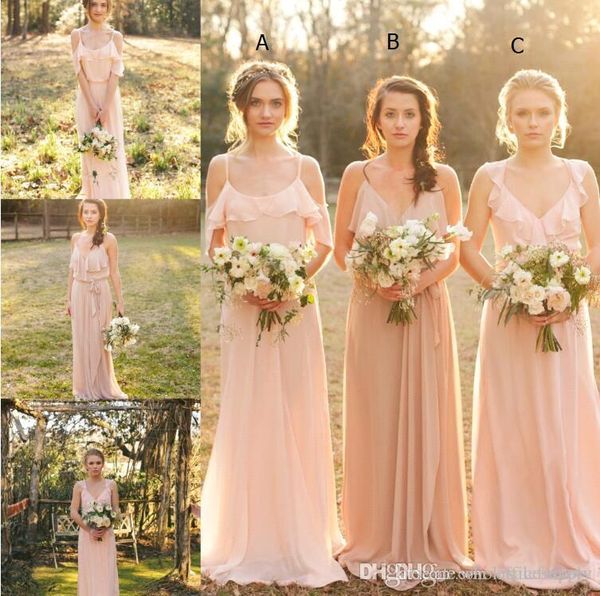

pink spaghetti straps sweetheart african a-line beach bridesmaid dresses wedding guest gowns country maid of honor dress bc1350, White;pink