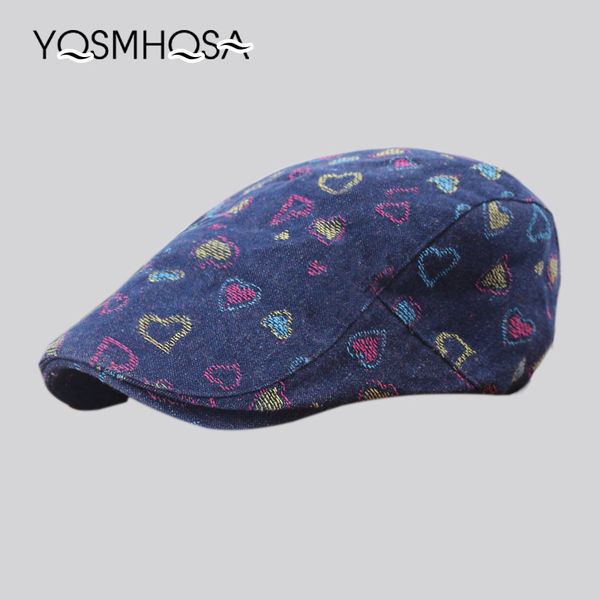 

нова мода джиновой беѬе женин cap red heart беѬе дам baret cap femme зима оен апок, Blue;gray