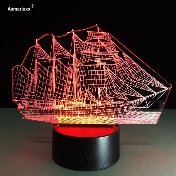 

sailing boat ship 3d light 7 colors change illusion lamp for home cafe decoration night light usb led table desk lamp drop ship