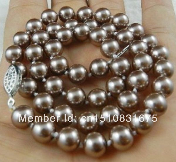 

8mm silver champagne south sea shell pearl necklace jewelry making 11.11 mother's day gifts hand made ornaments 18inch