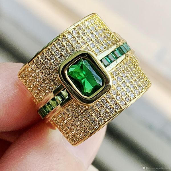 

deluxe new arrival luxury jewelry 925 sterling silver princess cut emerald gemstones pave cz eternity women wedding bridal ring gift, Slivery;golden