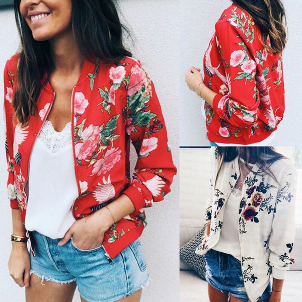 

women's casual jacket zipper floral print loose casual fashion winter autumn coat, Black;brown