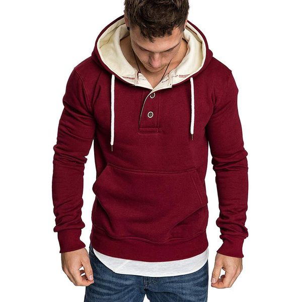 

fashion men loose long sleeve pocket button sport drawstring hooded sweatshirt 2019 ing, White;black