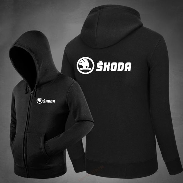 

new winter autumn men loose hoodies skoda zipper sweatshirt fleece coat solid colour men's jacket fashion, Black
