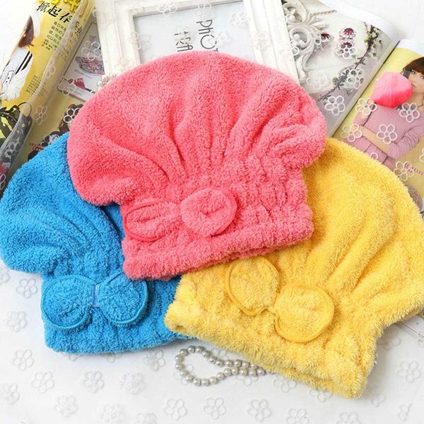 

quick hair drying bath spa bowknot wrap hair towel microfibre salon towels hat cap for women bath bathroom accessories absorbent