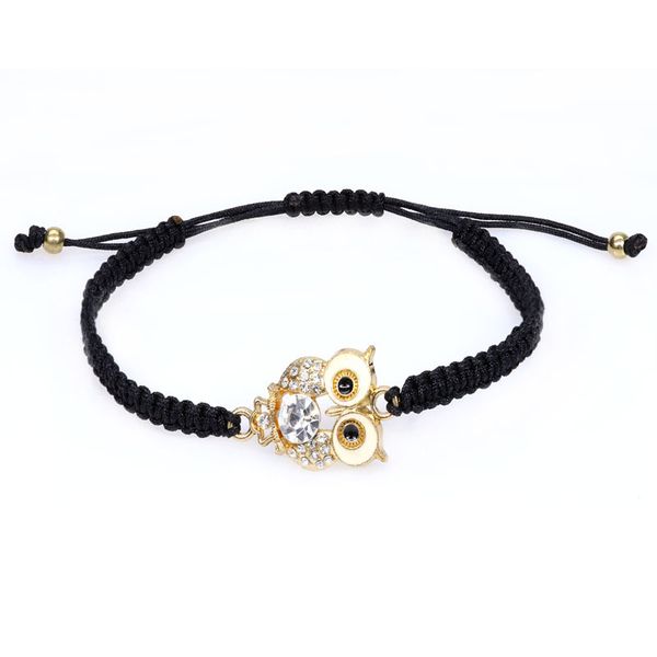 

zwpon simple handmade weave waxed thread bracelet enamel animal owl accessory bracelet for woman jewelry wholesale, Black
