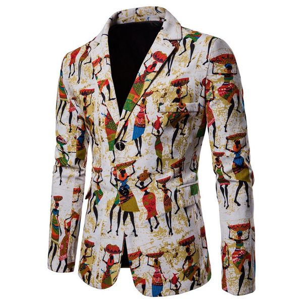 

2019 classic men's blazer jacket one button slim wedding suit men printed men casual blazers white business 7.24, White;black