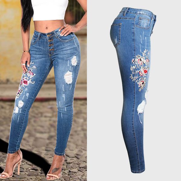 

новое прибытие женские тощие джинсы женские сексуальные тонкие брюки женщин с высокой шейкой приклада лифтовые джинсовые брюки мода stretch, Blue