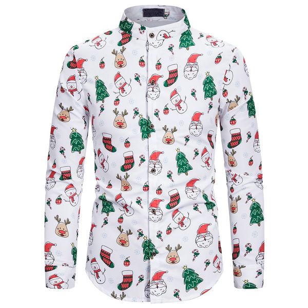 

new casual shirts fashion mens christmas printed long sleeve casual fit silm shirt blouse men's clothing drop shipping, White;black
