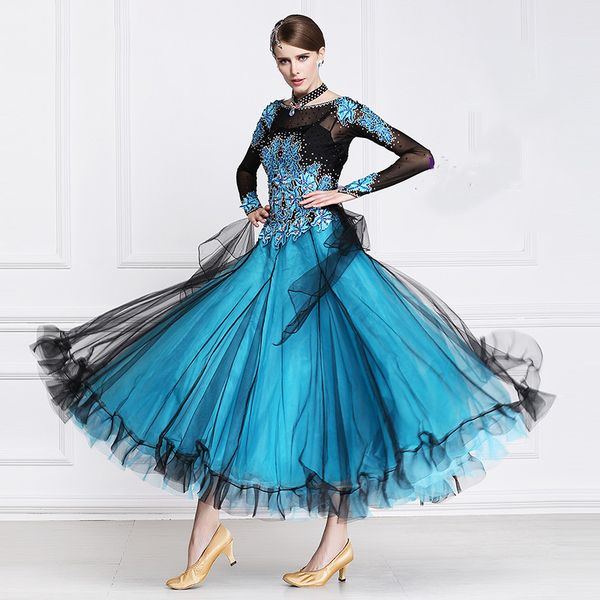 

the new national standard modern dance clothing big pendulum dress practice clothing ballroom dancing waltz-b-15109, Black;red