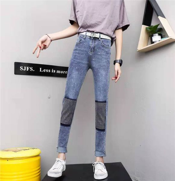 

голубое озеро новая nail вышивка бисером джинсы женщины девять очки, Blue