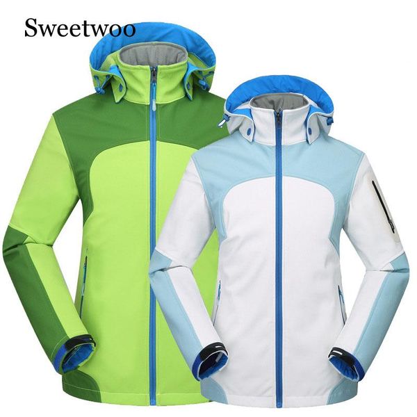 

new winter women soft shell outdoor jacket waterproof thermal sports skiing hiking trekking jacket windproof fleece women, Blue;black