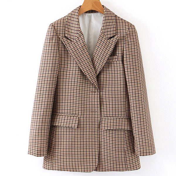 

rr plaid printed blazers women fashion pockets jackets women elegant long sleeve suits female ladies gv, White;black