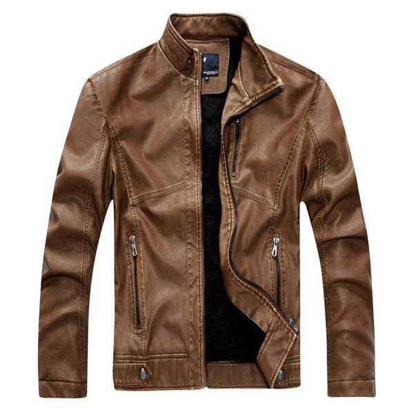 

men pu leather jacket thick style size m-2xl slim fit man brand fashion jackets men's winter clothing, Black