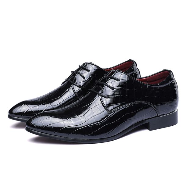 

fashion men casual leather shoes pointed toe lace up flats shoes classic office footwear size 38-47, Black