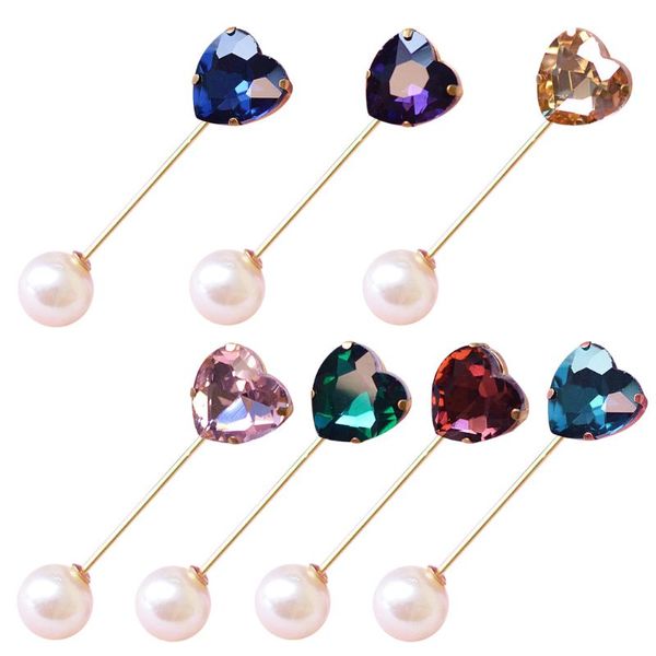 

6 pcs/set charm lady anti-light double-headed pearl boutonniere synthetic gemstone crystal women brooch cardigan scarf collar pi, Gray