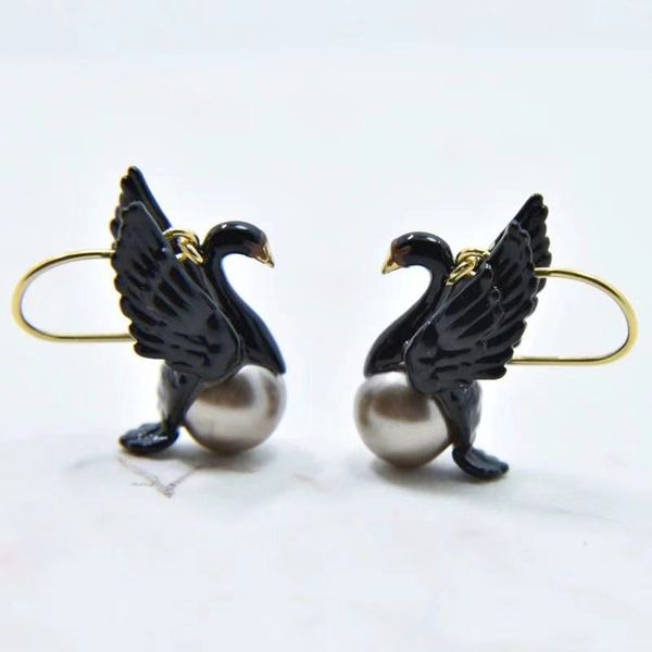

2020 luxury designer enamel glaze black swan womens stud earring necklace jewelry for party, Silver