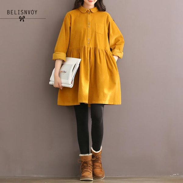 

robe femme высокого качества осень зима женщины вельвет платье с длинным рукавом мори девочка питер пэн воротник vintage платье vestidos, Black;pink