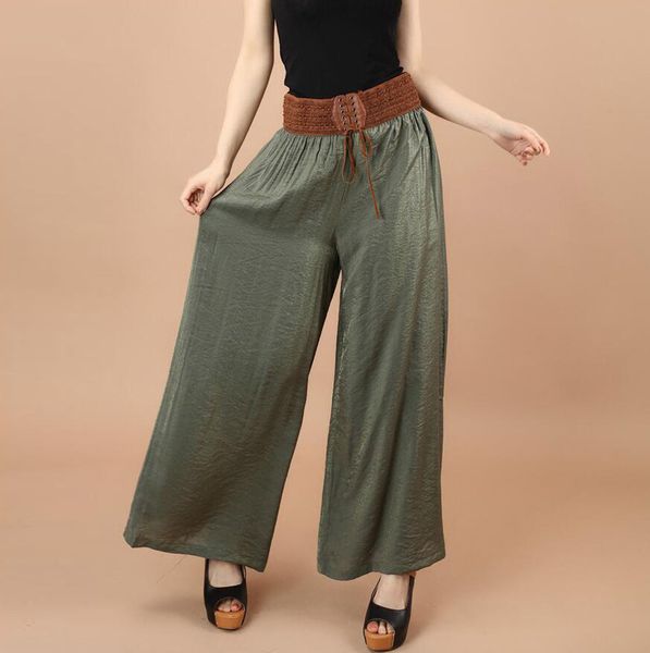 

women's trousers high waist pants for women casual high waist belt pants solid lady loose linen wide leg, Black;white