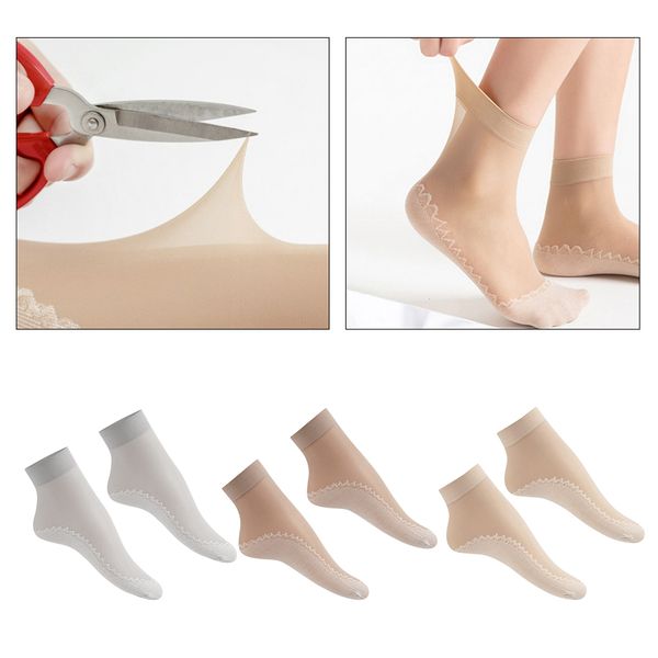 

30 pairs women's nylon silk summer socks wicking anti-slip ankle crew socks, Black;white