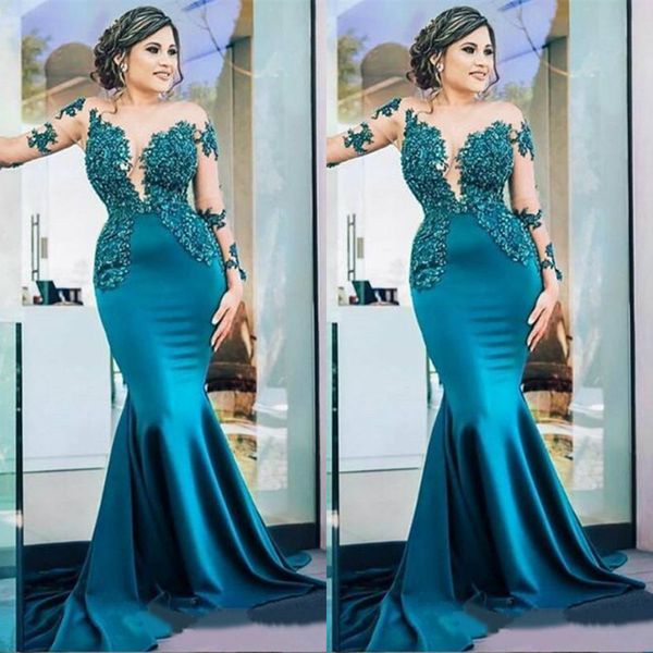 

2020 elegant prom dresses jewel long sleeves lace beads mermaid evening gowns custom made sweep train red carpet special occasion dress, Black