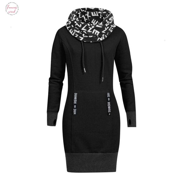 

size plus women long sleeve dresses ladies letter print collar turtleneck casual bodycon mini dress vestidos 2019 designer clothes, Black;gray