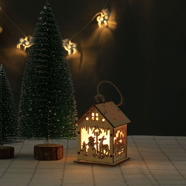 

led загорается рождественский орнамент небольшой деревянный дом световой рождественская елка висит кулон праздничный декор 4