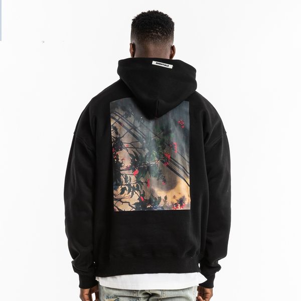

hoodies flower letter print hoodie streetwear fashion pullover warm pocket male sweatshirt hooded coat, Black