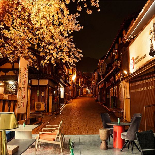 

japanese night view cherry blossom street p wallpapers 3d cuisine sushi restaurant industrial decor space wall paper mural