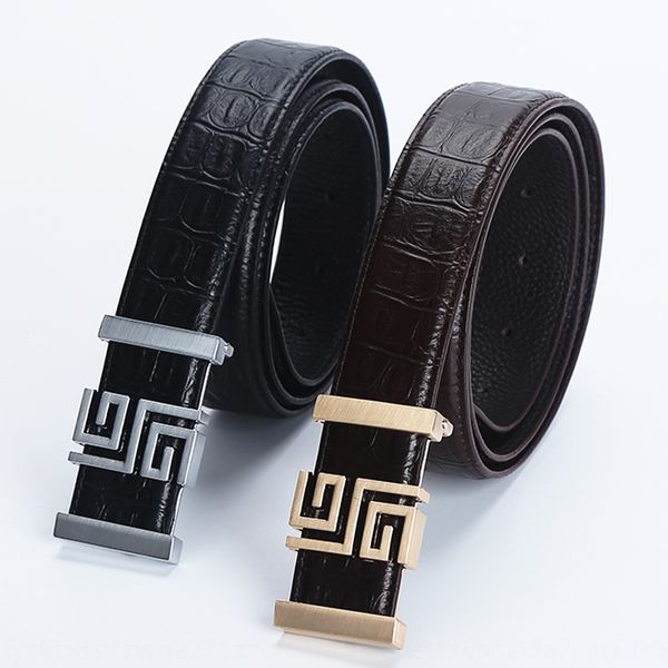 

3.4cm calf buckle 3.4cm calf leather buckle men's belt genuine leather punching embossed men's business leisure belt, Black;brown