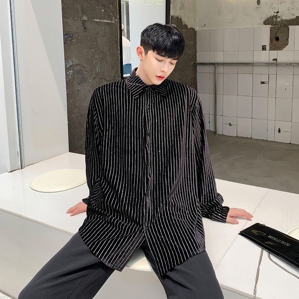 

mixcubic 2020 summer korean style wild retro vertical stripes shirts men casual loose striped shirts -xl, White;black