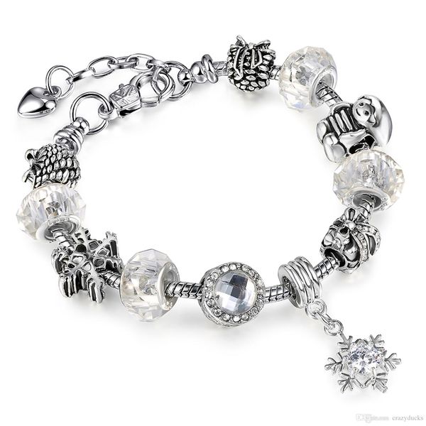 

new european allow silver plated bead crystal charm bracelet with white murano glass beads charm diy jewelry aa97, Black