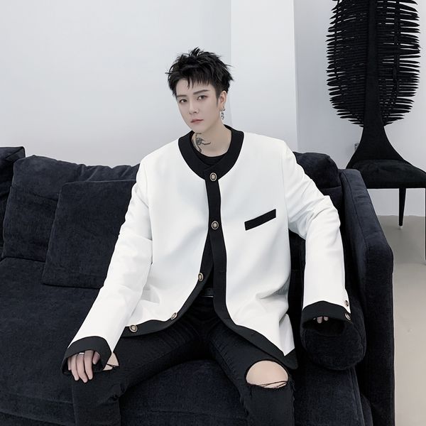 

new spring autumn men vintage fashion casual loose suit jacket overcoat male black white blazer coat outerwear, White;black