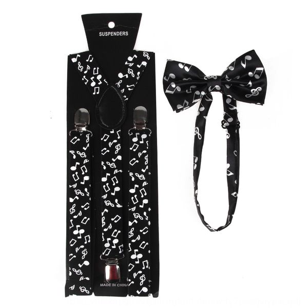 

2.5cm straps butterfly sling music notes straps sling belt + bow tie set suspender, Black;white