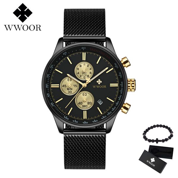 

relogio masculino wwoor sport watch men's quartz clock male mesh steel casual business chronograph watch, Slivery;brown