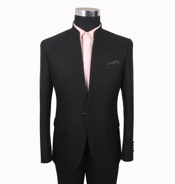 

one button groomsmen mandarin lapel groom tuxedos 2 piece men suits wedding/prom man blazer ( jacket+pants+tie) aa4, Black;gray