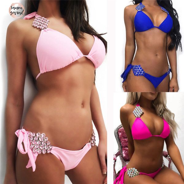 

женщины кристалл алмаза бикини set высокое качество push up проложенный купальник костюм для купания пляжная бразильского бикини set, White;black