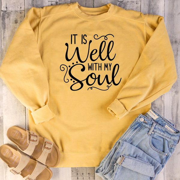 

it is well with my soul sweatshirts women fashion quote slogan religion christian bible baptism church pure cotton pullover, Black