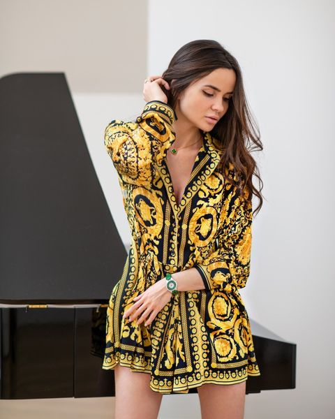 

лето винтажные рубашки платье elegant женщин конструктора v шеи платье сыпучие печатается с длинным рукавом женская партия улица одежды, White