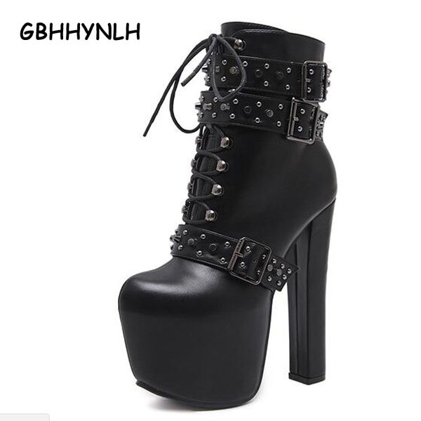 

woman snow boot high heels shoes rivet ankle boots for women fur boots platform pumps women heels winter black lja68