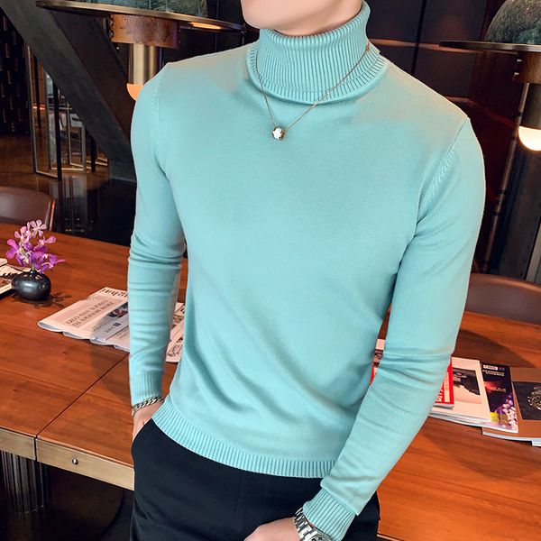 

simple men sweater fashion all match knitting pull homme high collar plus size slim fit casual sweaters men pullovers 4xl, White;black