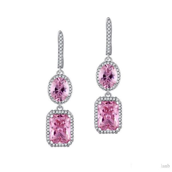 

gorgeous pink and yellow gemstone dangle earrings 925 sterling silver plated beautiful women banquet jewelry earring set