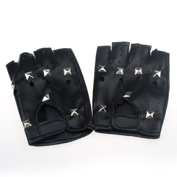 

lovely halloween party children/silver rivets gloves half finger pu leather glove punk thin sports fitness black glove 1, Blue;gray
