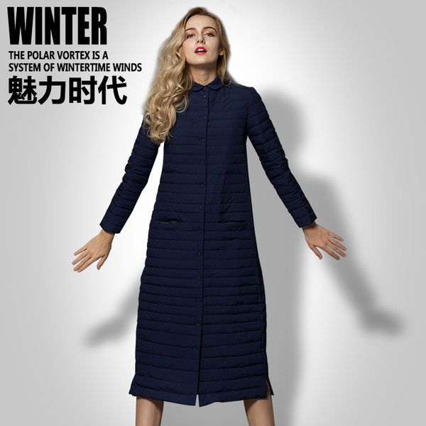 

2019 winter 90% white duck down jacket women's long style ultra light weight down coat female outerwear, Black
