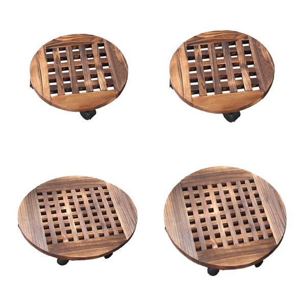 

flower vase pot wooden plant caddy stand with rolling wheel moving tray roller
